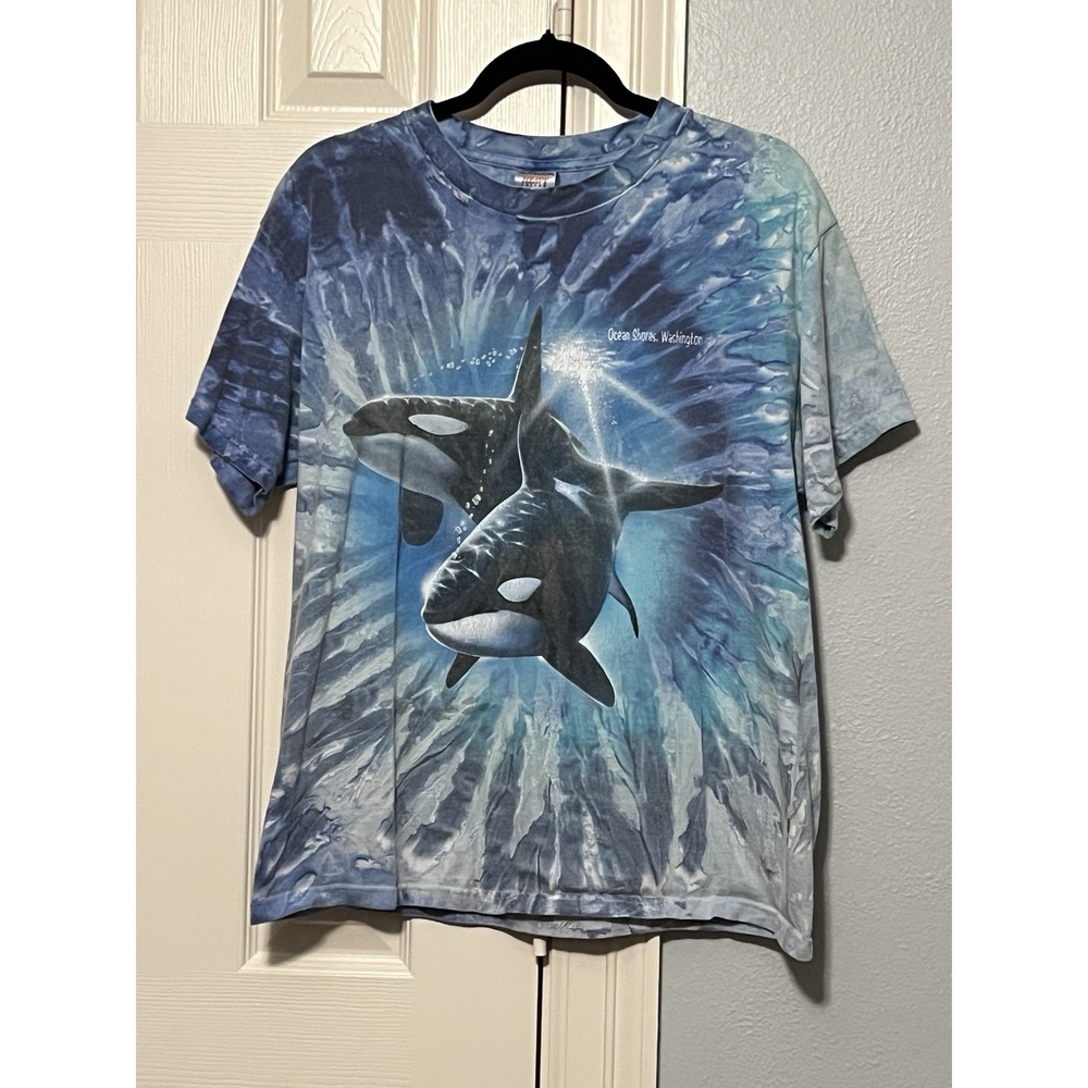 Vintage Y2K Ocean Shores Washington Whale Travel Graphic TShirt unisex Tie dye